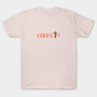 Sobriety With Flowers and Cross - Peach color T-Shirt